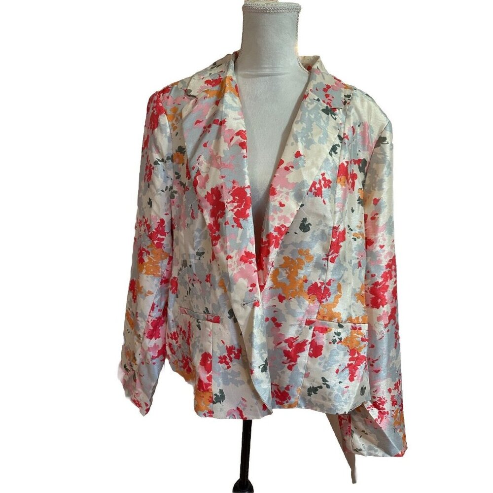 Iman Womens Blazer Jacket Size 2XL Pink Cream Floral Long Sleeve Lined READ